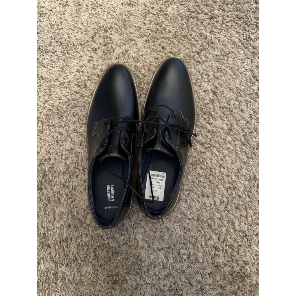 Johnston & Murphy Men's Derby Dress Shoes Black Lace-Up US 13 M Tru Foam